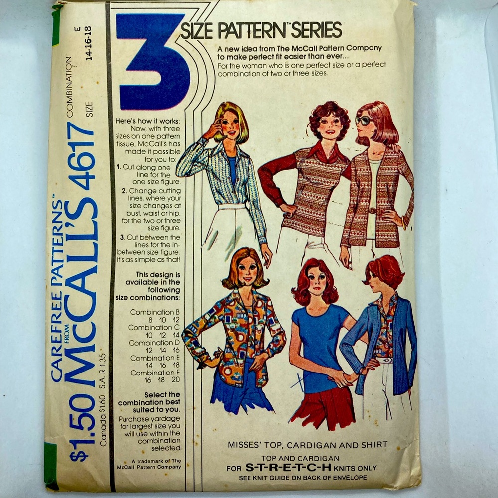 McCall’s Pattern for Women’s Top, Cardigan, and Shirt #4617